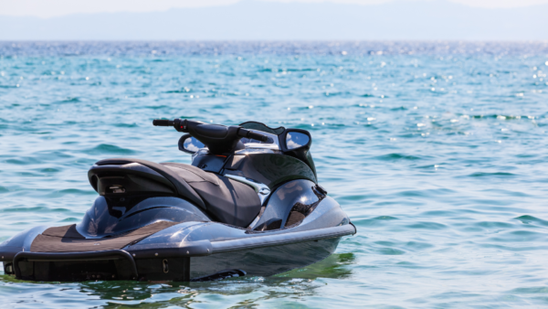 Jetski floating in ocean.