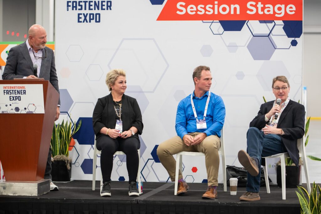 Jon Queenin, COO of Specialty Bolt & Screw, speaking on stage during the Fastener Expo.